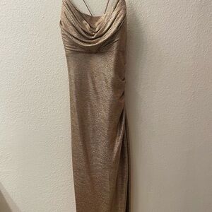 Night Way Collections Metallic Gold Strapless Gown